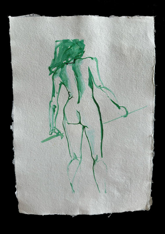 Nude Standing with stick green